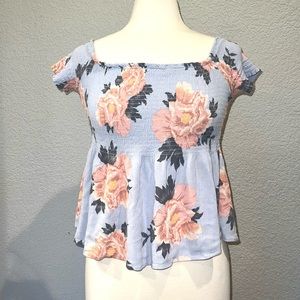 KENDALL & KYLIE Short Sleeve Floral Babydoll Top
